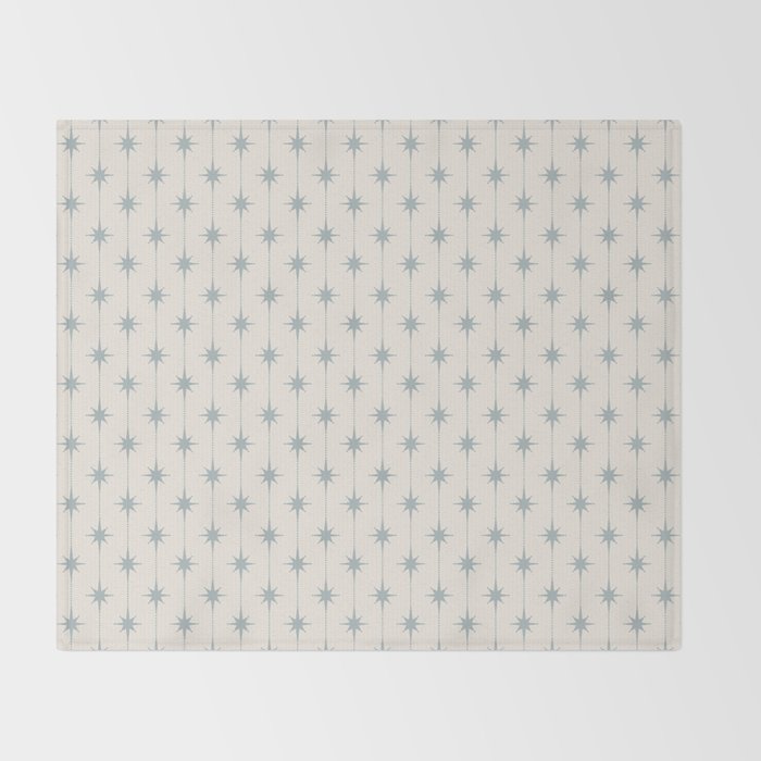 Midcentury Stars and Dots Light Blue Gray and Cream Pattern Throw Blanket Gallery Image 2