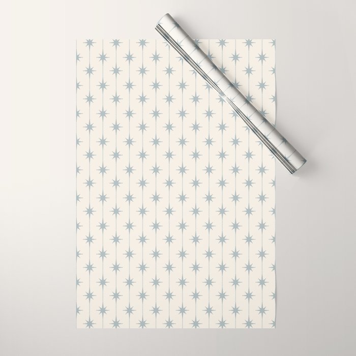 Midcentury Stars and Dots Light Blue Gray and Cream Pattern Wrapping Paper Gallery Image 1