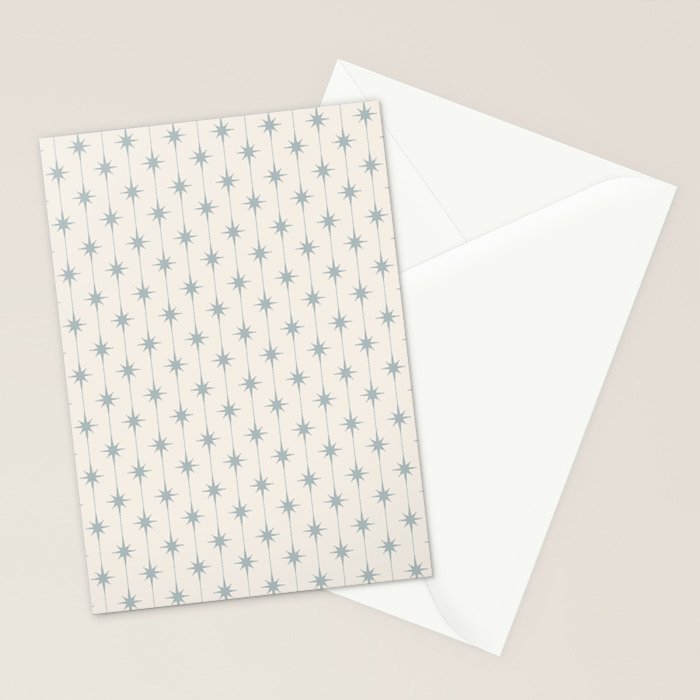 Midcentury Stars and Dots Light Blue Gray and Cream Pattern Stationery Card Gallery Image 2