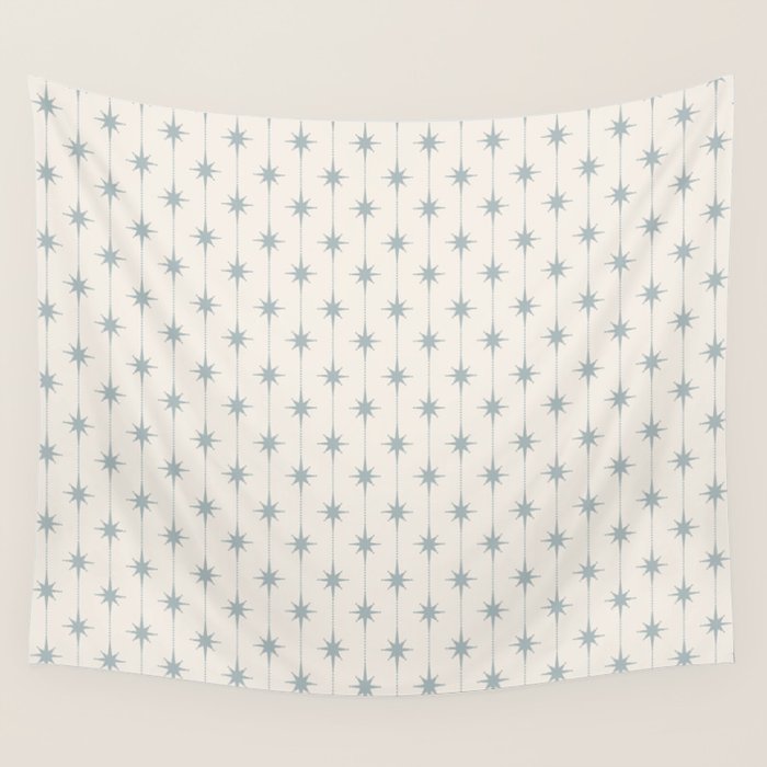 Midcentury Stars and Dots Light Blue Gray and Cream Pattern Wall Tapestry Gallery Image 4