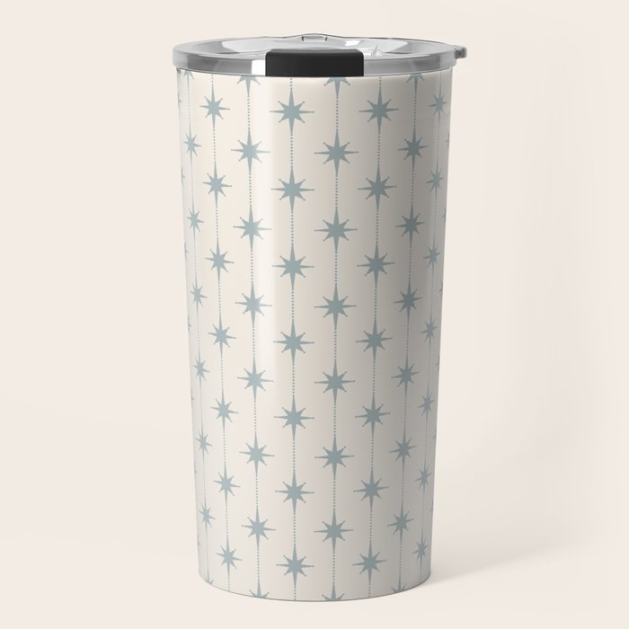 Midcentury Stars and Dots Light Blue Gray and Cream Pattern Travel Mug Gallery Image 1