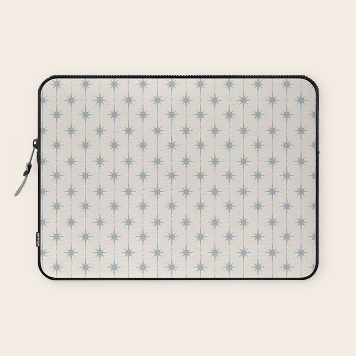 Midcentury Stars and Dots Light Blue Gray and Cream Pattern Laptop Sleeve Gallery Image 1