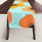 Midcentury Playful Botanical Bold Multicolor Retro Flowers Turquoise Table Runner Gallery Image 1