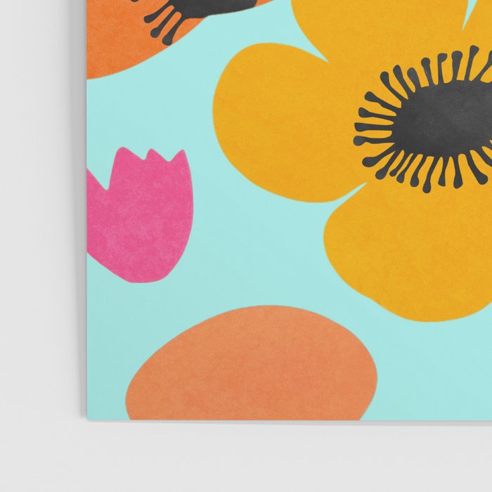 Midcentury Playful Botanical Bold Multicolor Retro Flowers Turquoise Poster Gallery Image 3
