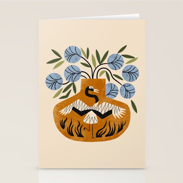 Blue Peonies And Crane Vase Stationery Card Gallery Image 1