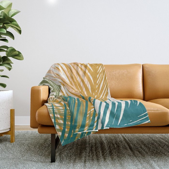 Golden Hour Palms Modern Botanical Throw Blanket Gallery Image 1