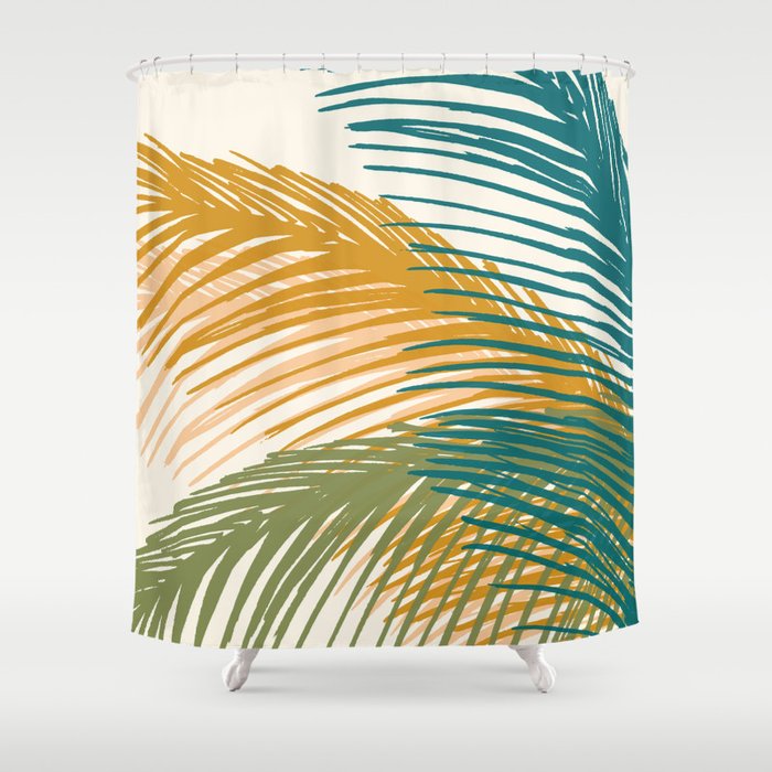 Golden Hour Palms Modern Botanical Shower Curtain Gallery Image 1