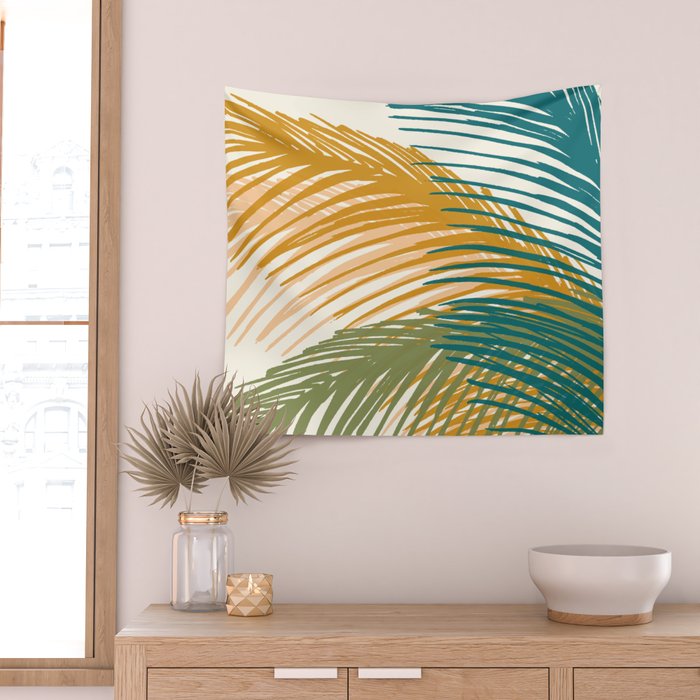 Golden Hour Palms Modern Botanical Wall Tapestry Gallery Image 2