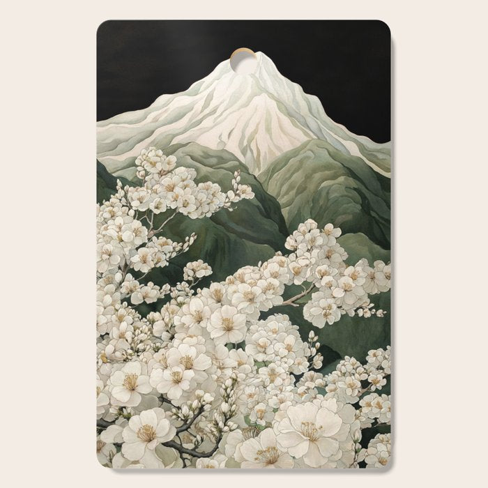 Japanese Floral Wall Art Mountain Poster Sage Green Wabi Sabi japandi  botanical Flower Painting Cutting Board Gallery Image 1