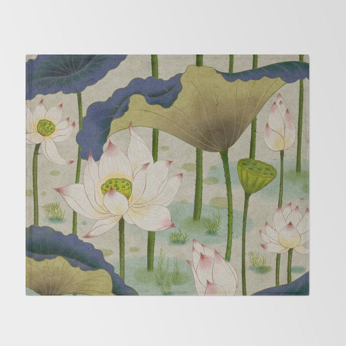 Lotus flowers B - Minhwa-Korean traditional/folk art Throw Blanket Gallery Image 2