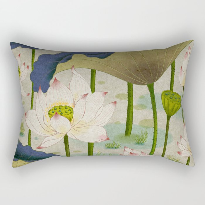 Lotus flowers B - Minhwa-Korean traditional/folk art Rectangular Pillow Gallery Image 2