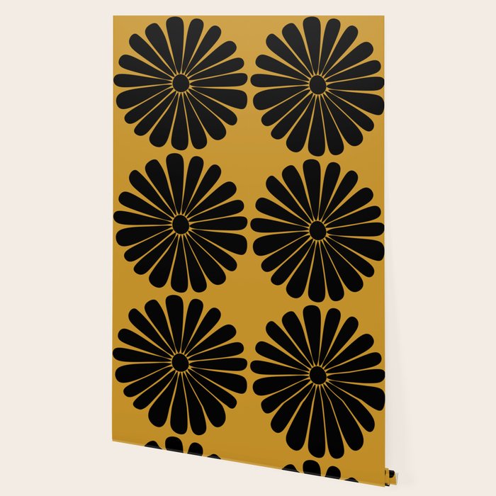 Retro Daisy Abstract VIII Golden Yellow Bold Floral Wallpaper Gallery Image 2
