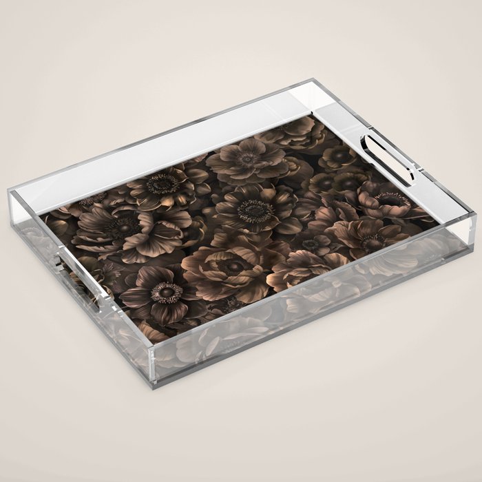 Nocturnal Twilight Brown Petals Floral Elegance Acrylic Tray Gallery Image 1