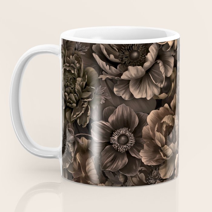 Nocturnal Twilight Brown Petals Floral Elegance Coffee Mug Gallery Image 3