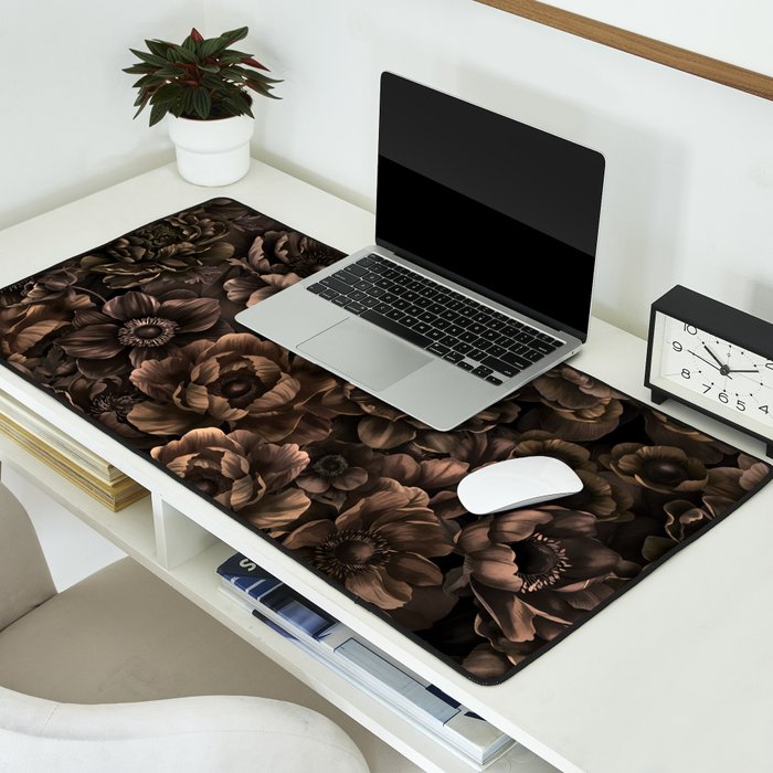 Nocturnal Twilight Brown Petals Floral Elegance Desk Mat Gallery Image 2