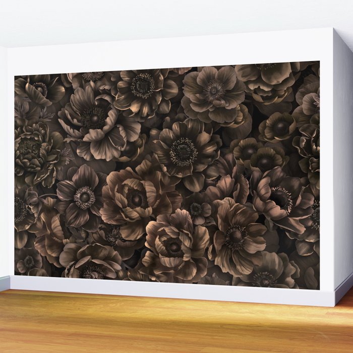 Nocturnal Twilight Brown Petals Floral Elegance Wall Mural Gallery Image 2