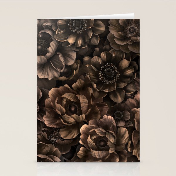 Nocturnal Twilight Brown Petals Floral Elegance Stationery Card Gallery Image 2