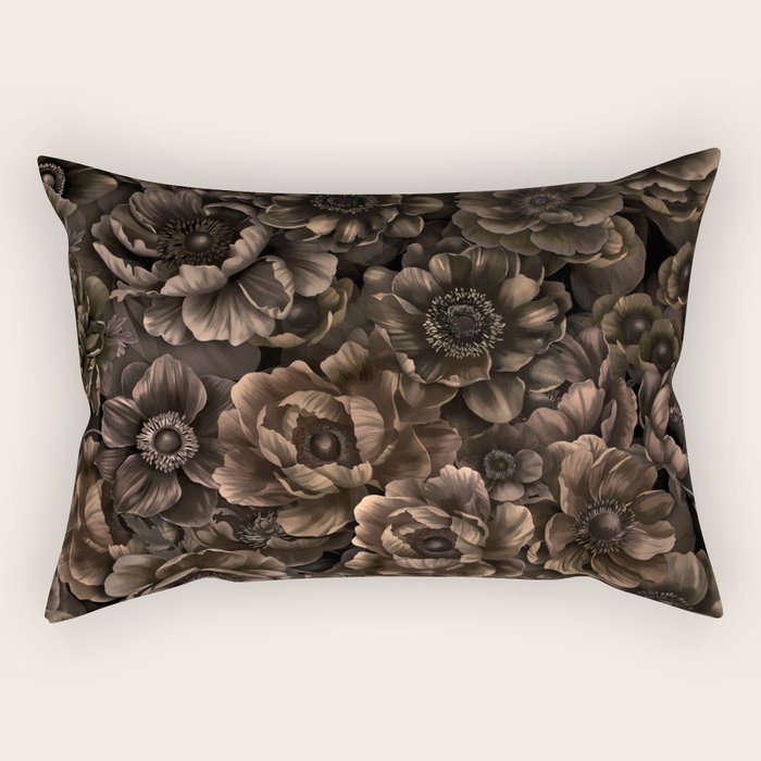 Nocturnal Twilight Brown Petals Floral Elegance Rectangular Pillow Gallery Image 1