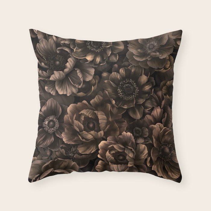 Nocturnal Twilight Brown Petals Floral Elegance Throw Pillow Gallery Image 6