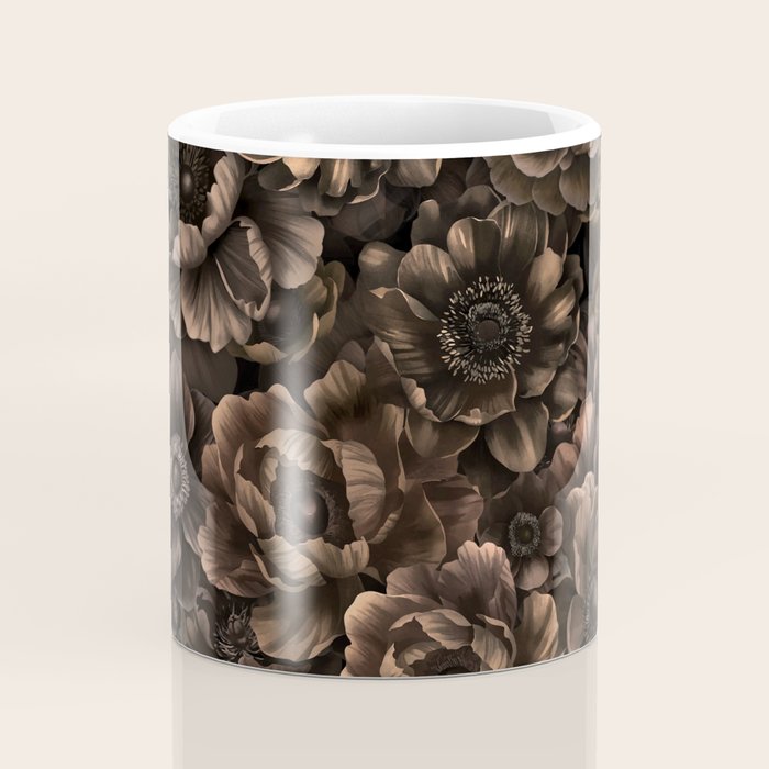 Nocturnal Twilight Brown Petals Floral Elegance Coffee Mug Gallery Image 4