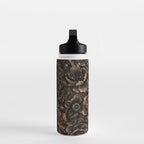 Nocturnal Twilight Brown Petals Floral Elegance Water Bottle Gallery Image 3