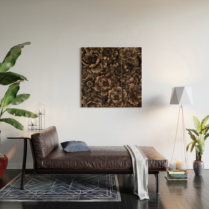 Nocturnal Twilight Brown Petals Floral Elegance Wood Wall Art Gallery Image 2