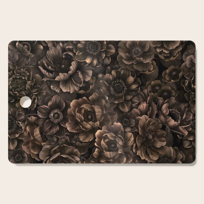 Nocturnal Twilight Brown Petals Floral Elegance Cutting Board Gallery Image 1
