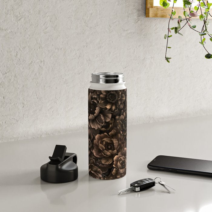 Nocturnal Twilight Brown Petals Floral Elegance Water Bottle Gallery Image 4