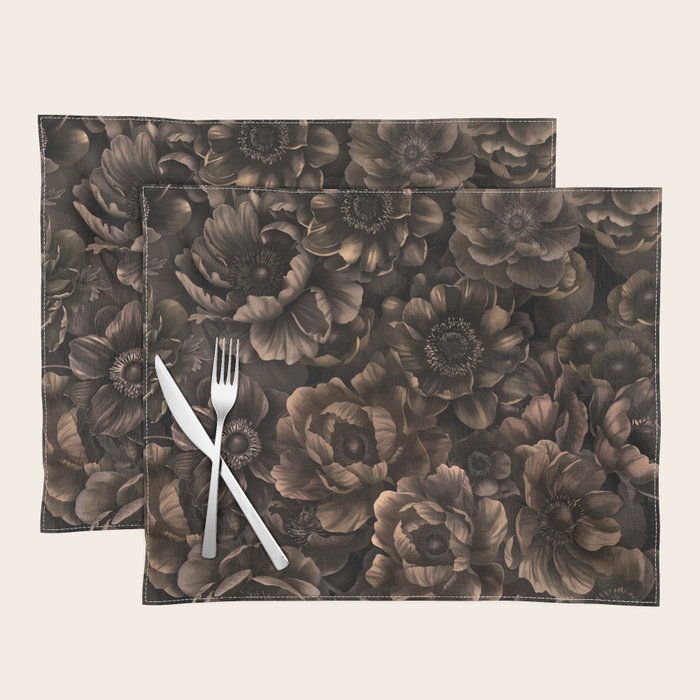 Nocturnal Twilight Brown Petals Floral Elegance Placemat Gallery Image 1