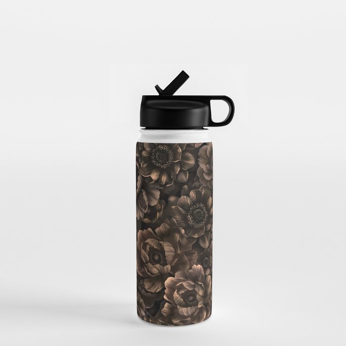 Nocturnal Twilight Brown Petals Floral Elegance Water Bottle Gallery Image 1
