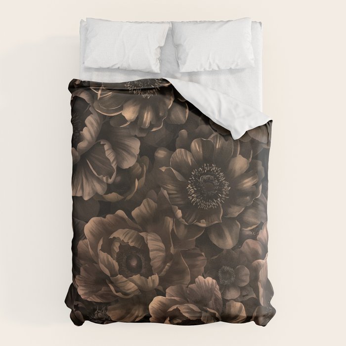 Nocturnal Twilight Brown Petals Floral Elegance Duvet Cover Gallery Image 1