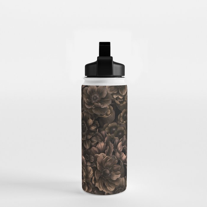 Nocturnal Twilight Brown Petals Floral Elegance Water Bottle Gallery Image 2