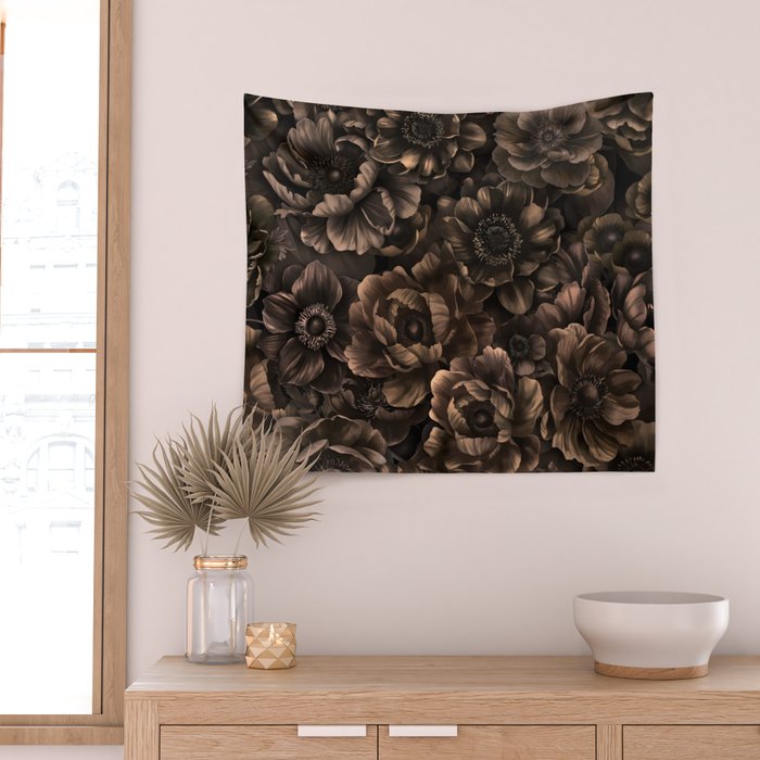 Nocturnal Twilight Brown Petals Floral Elegance Wall Tapestry Gallery Image 2