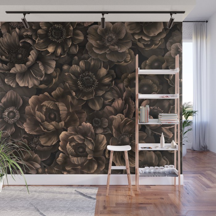 Nocturnal Twilight Brown Petals Floral Elegance Wall Mural Gallery Image 1