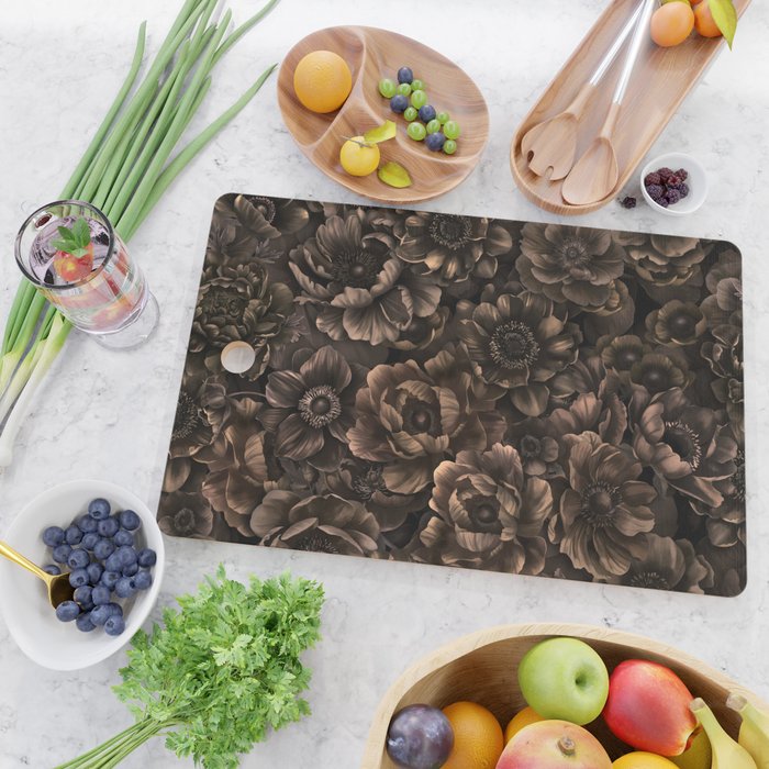 Nocturnal Twilight Brown Petals Floral Elegance Cutting Board Gallery Image 2