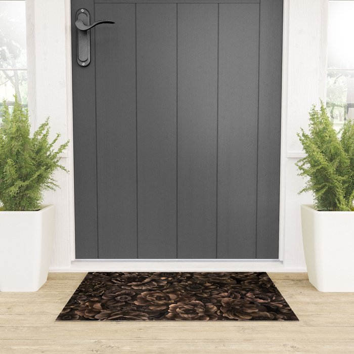 Nocturnal Twilight Brown Petals Floral Elegance Welcome Mat Gallery Image 3