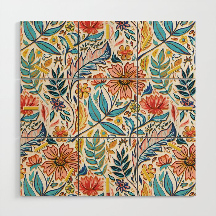 Vivid Colorful Art Nouveau Floral Wood Wall Art Gallery Image 1