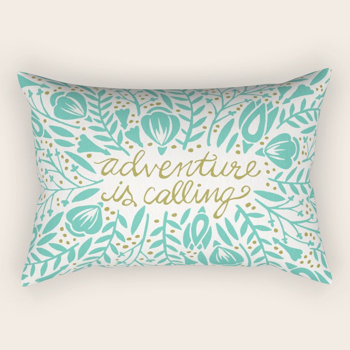 Adventure is Calling - Turquoise & Gold Palette Rectangular Pillow Gallery Image 1