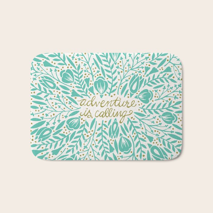 Adventure is Calling - Turquoise & Gold Palette Bath Mat Gallery Image 1