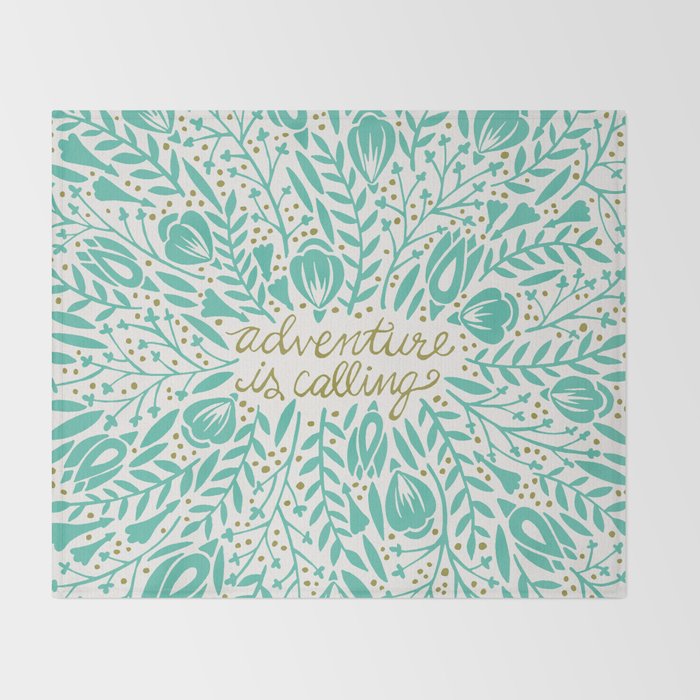 Adventure is Calling - Turquoise & Gold Palette Throw Blanket Gallery Image 2