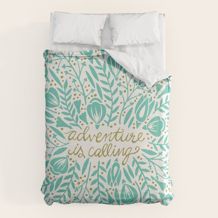 Adventure is Calling - Turquoise & Gold Palette Duvet Cover Gallery Image 6