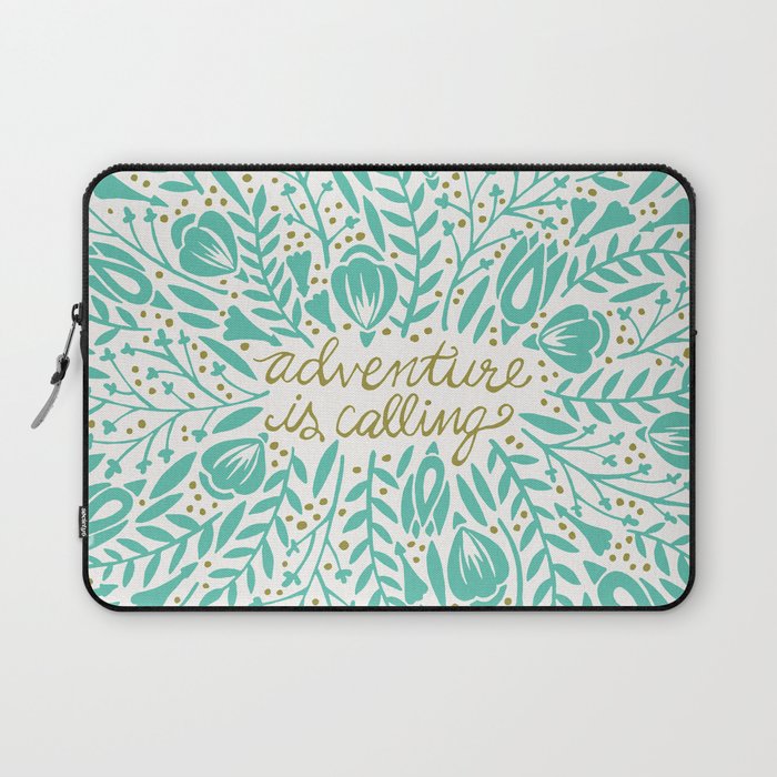 Adventure is Calling - Turquoise & Gold Palette Laptop Sleeve Gallery Image 1