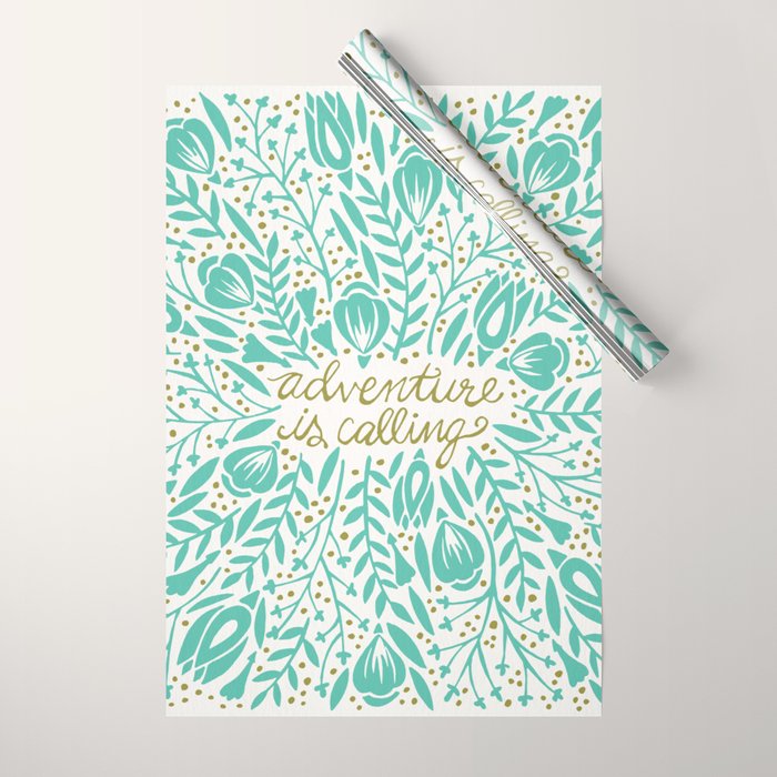 Adventure is Calling - Turquoise & Gold Palette Wrapping Paper Gallery Image 1