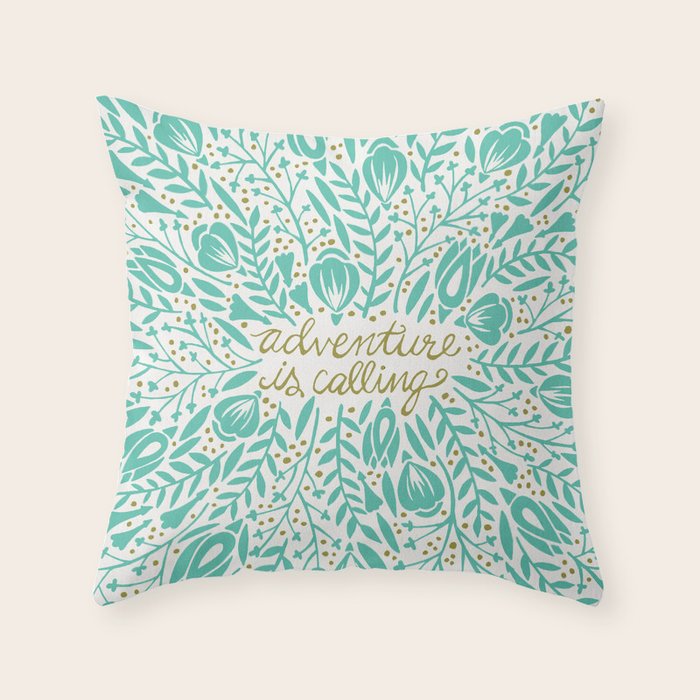 Adventure is Calling - Turquoise & Gold Palette Throw Pillow Gallery Image 1