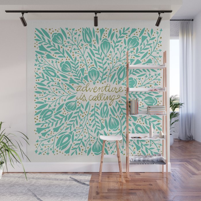 Adventure is Calling - Turquoise & Gold Palette Wall Mural Gallery Image 1