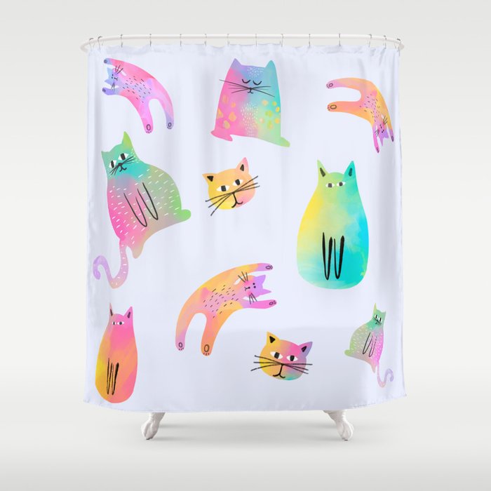 Rainbow Cats Pastel Shower Curtain Gallery Image 1