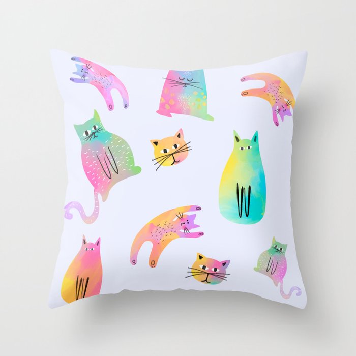 Rainbow Cats Pastel Throw Pillow Gallery Image 6