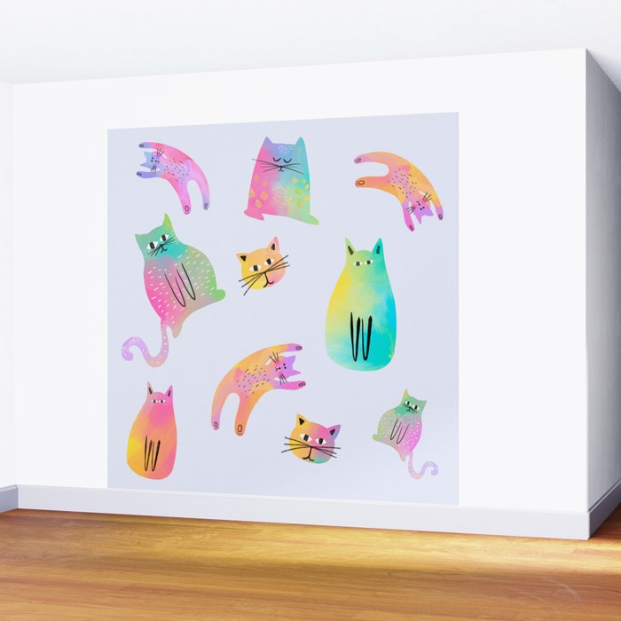 Rainbow Cats Pastel Wall Mural Gallery Image 2