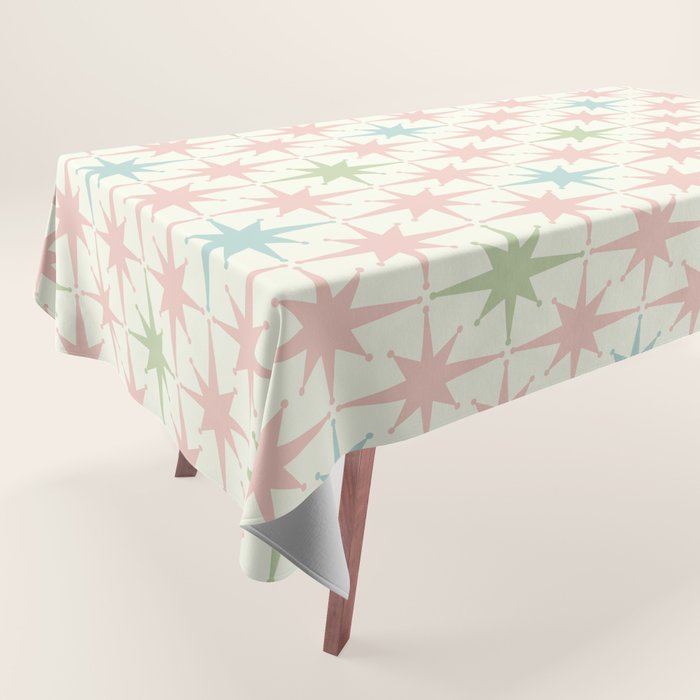Mid Century Modern Atomic Stars Soft Pastel Retro Starburst Pattern Tablecloth Gallery Image 1