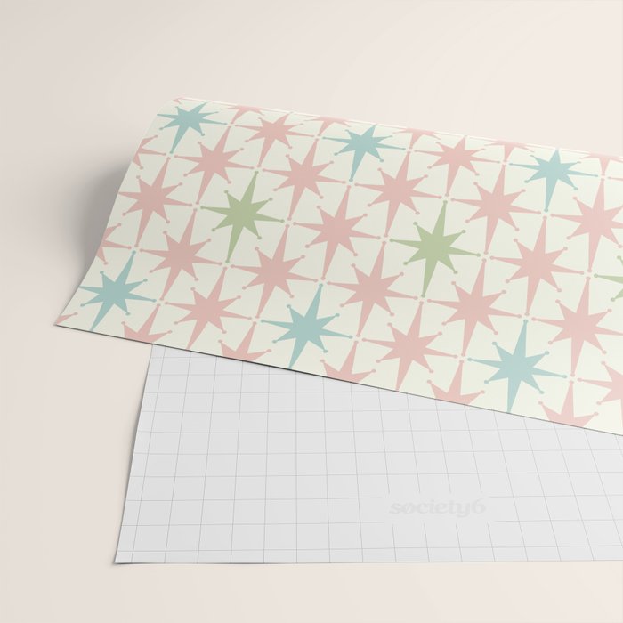 Mid Century Modern Atomic Stars Soft Pastel Retro Starburst Pattern Wrapping Paper Gallery Image 2